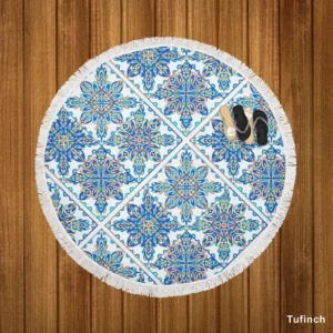 Blue Moroccan Traditional Design Round Beach Towel