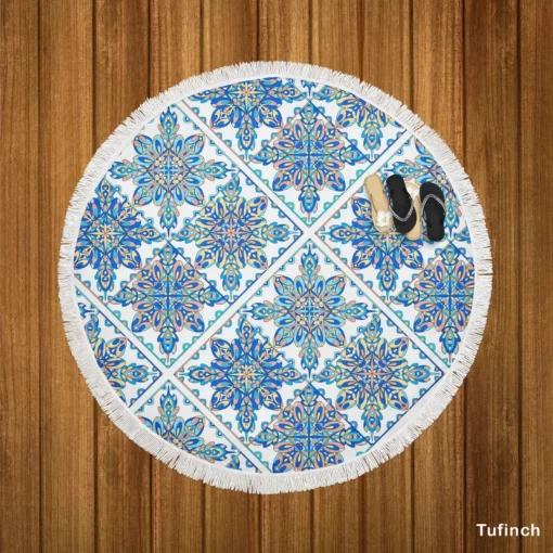 Blue Moroccan Traditional Design Round Beach Towel