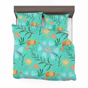 Blue Orange Botanical Flowers Bedding Set 2