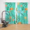 Blue Orange Botanical Flowers Curtain