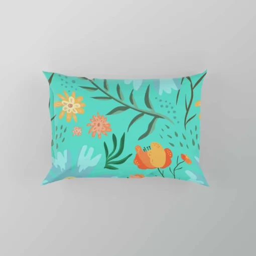 Blue Orange Botanical Flowers Pillow Case