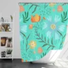 Blue Orange Botanical Flowers Shower Curtain