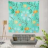 Blue Orange Botanical Flowers Wall Tapestry