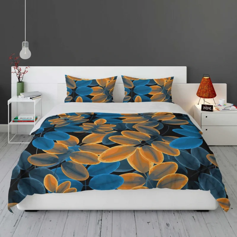 Blue Orange Foliage Pattern Bedding Set 1