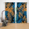 Blue Orange Foliage Pattern Curtain