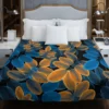 Blue Orange Foliage Pattern Duvet Cover