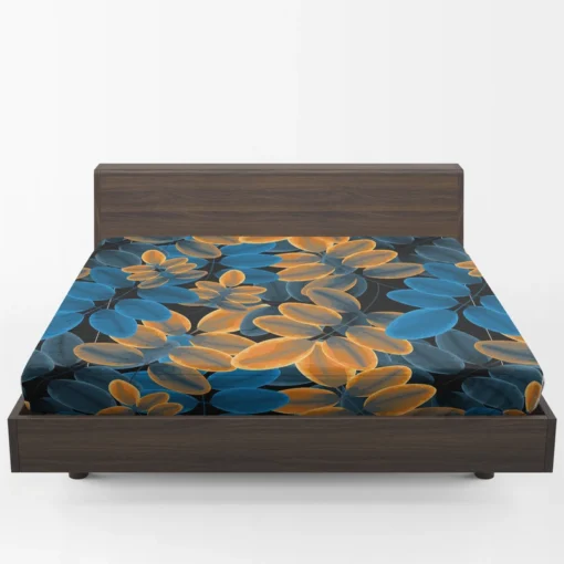 Blue Orange Foliage Pattern Fitted Sheet 1