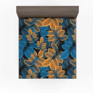 Blue Orange Foliage Pattern Fitted Sheet