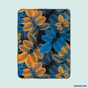 Blue Orange Foliage Pattern Fleece Blanket 1