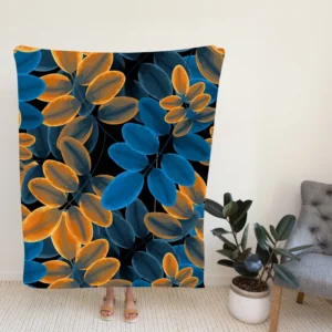 Blue Orange Foliage Pattern Fleece Blanket