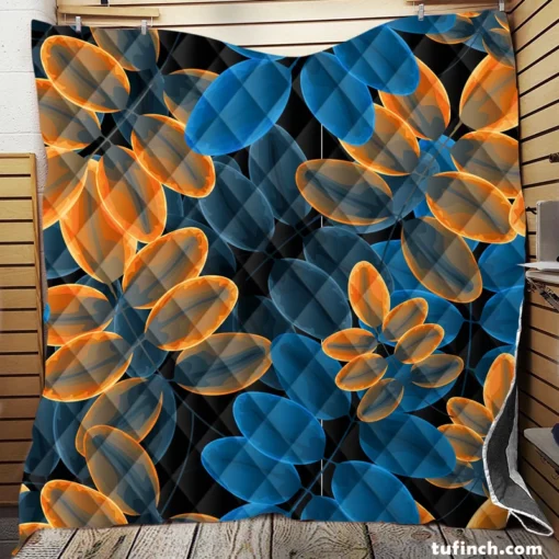 Blue Orange Foliage Pattern Quilt Blanket