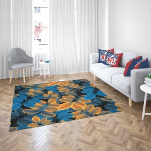 Blue Orange Foliage Pattern Rug 2