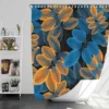 Blue Orange Foliage Pattern Shower Curtain