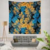 Blue Orange Foliage Pattern Wall Tapestry