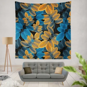 Blue Orange Foliage Pattern Wall Tapestry