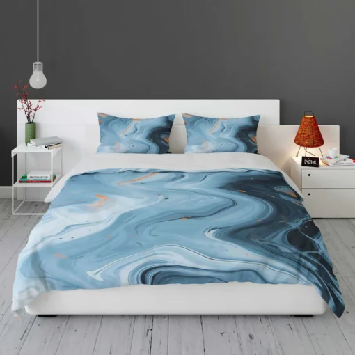 Blue Orange Liquid Pattern Bedding Set 1