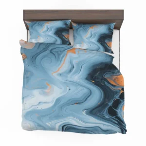 Blue Orange Liquid Pattern Bedding Set 2