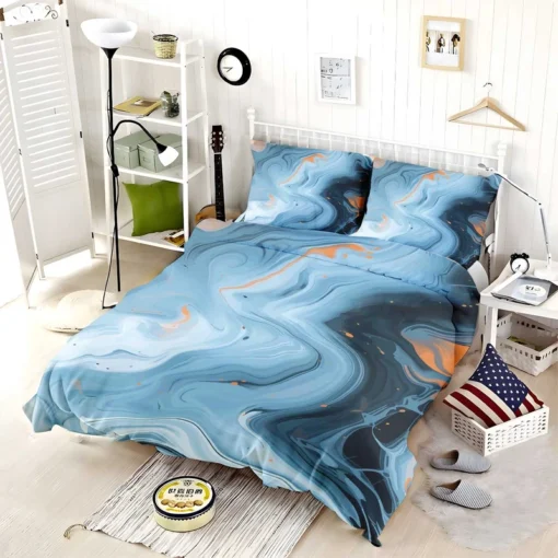 Blue Orange Liquid Pattern Bedding Set