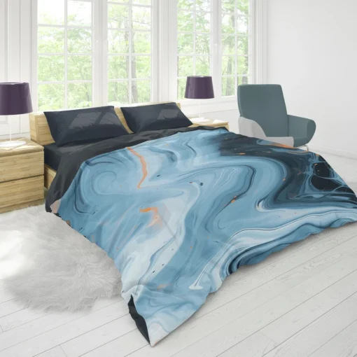 Blue Orange Liquid Pattern Duvet Cover 1