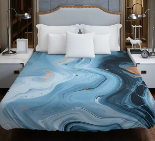 Blue Orange Liquid Pattern Duvet Cover