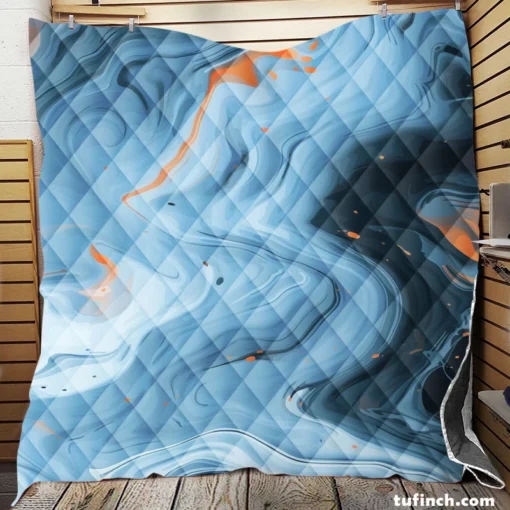 Blue Orange Liquid Pattern Quilt Blanket