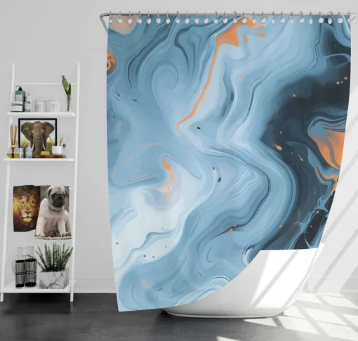 Blue Orange Liquid Pattern Shower Curtain