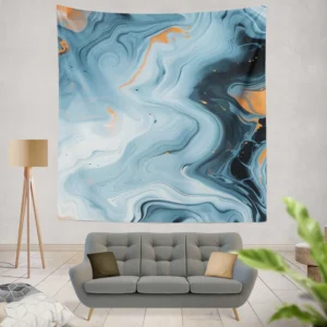 Blue Orange Liquid Pattern Wall Tapestry