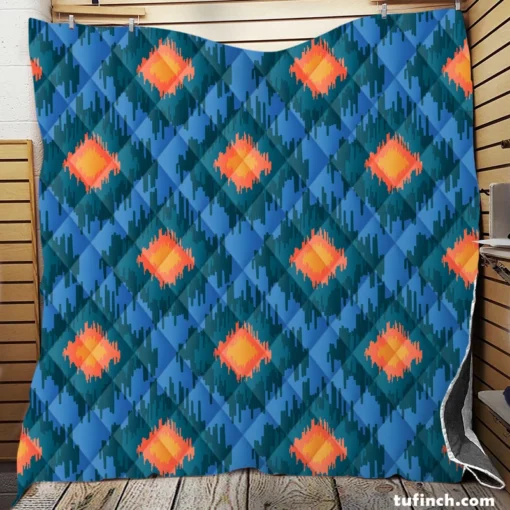 Blue Orange Polygon Triangle Quilt Blanket