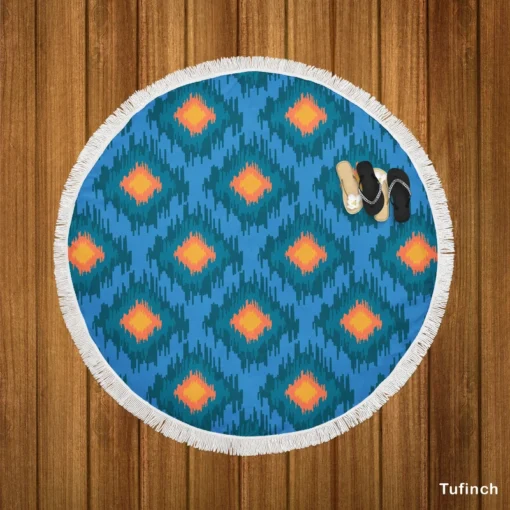 Blue Orange Polygon Triangle Round Beach Towel