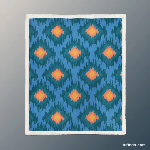 Blue Orange Polygon Triangle Sherpa Fleece Blanket 1