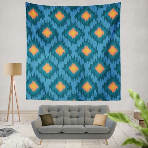 Blue Orange Polygon Triangle Wall Tapestry