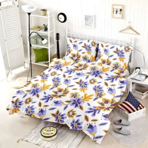 Blue Orange Small Floral Pattern Bedding Set