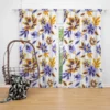 Blue Orange Small Floral Pattern Curtain