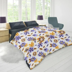 Blue Orange Small Floral Pattern Duvet Cover 1