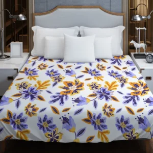 Blue Orange Small Floral Pattern Duvet Cover