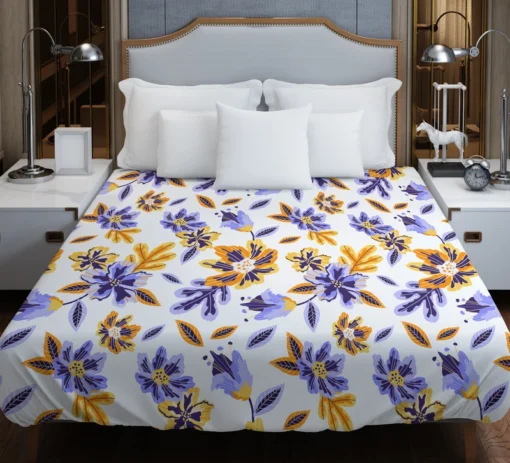 Blue Orange Small Floral Pattern Duvet Cover