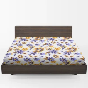 Blue Orange Small Floral Pattern Fitted Sheet 1