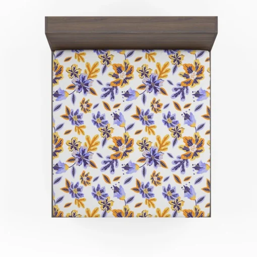 Blue Orange Small Floral Pattern Fitted Sheet