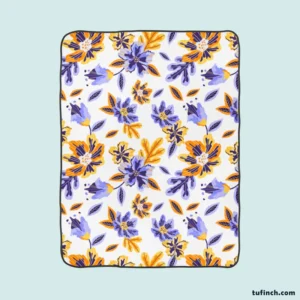 Blue Orange Small Floral Pattern Fleece Blanket 1