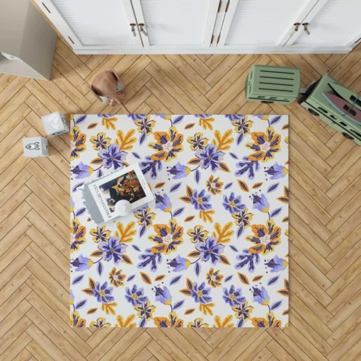 Blue Orange Small Floral Pattern Rug