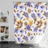 Blue Orange Small Floral Pattern Shower Curtain