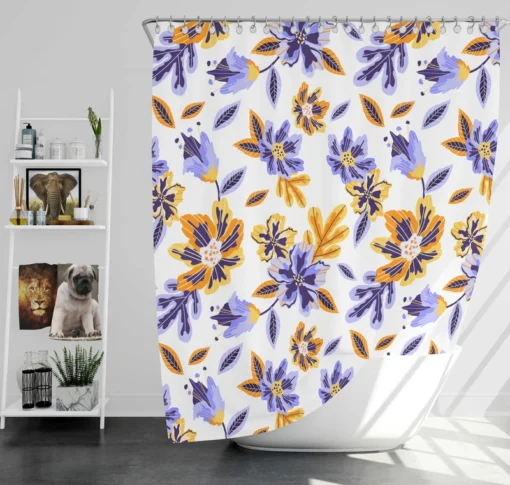 Blue Orange Small Floral Pattern Shower Curtain