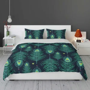 Blue Peacock Feather Design Bedding Set 1