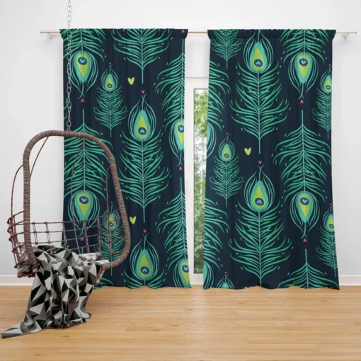 Blue Peacock Feather Design Curtain