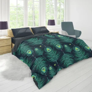 Blue Peacock Feather Design Duvet Cover 1