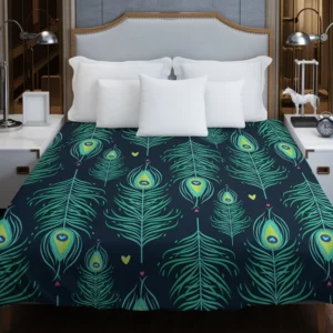 Blue Peacock Feather Design Duvet Cover