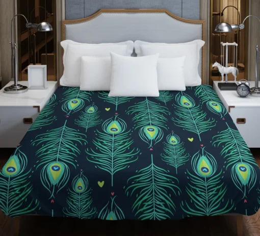 Blue Peacock Feather Design Duvet Cover