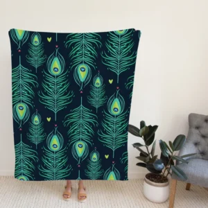 Blue Peacock Feather Design Fleece Blanket