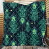 Blue Peacock Feather Design Quilt Blanket