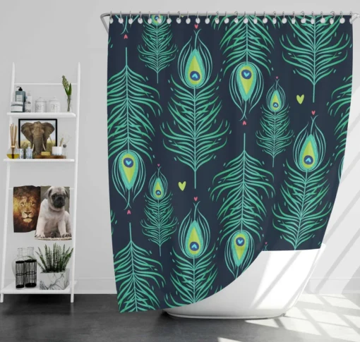 Blue Peacock Feather Design Shower Curtain